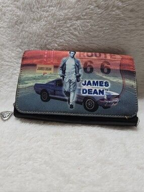 James Dean Route 66 Bedazzled Trifold Wallet GUC
